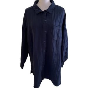 J.Jill "Pure Jill" Navy Blue 100% Cotton Crinkle Texture Button-Down 3X